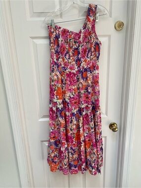 One-Shoulder Floral Sundress in Floral Pink, Orange, White & Purple - Large